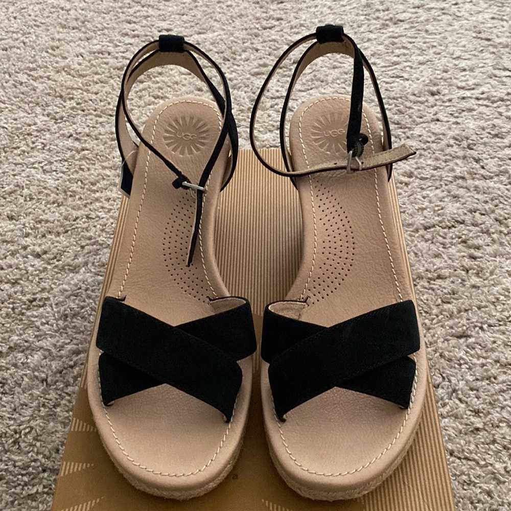UGG Black and Tan Wedge Sandals
